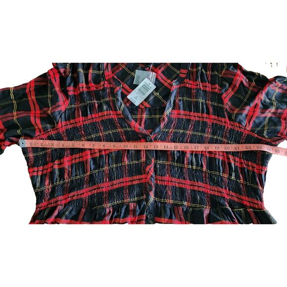 Torrid smocked Tunic Mini Dress Black Red Plaid Twill NWT New 2X - Picture 6 of 8